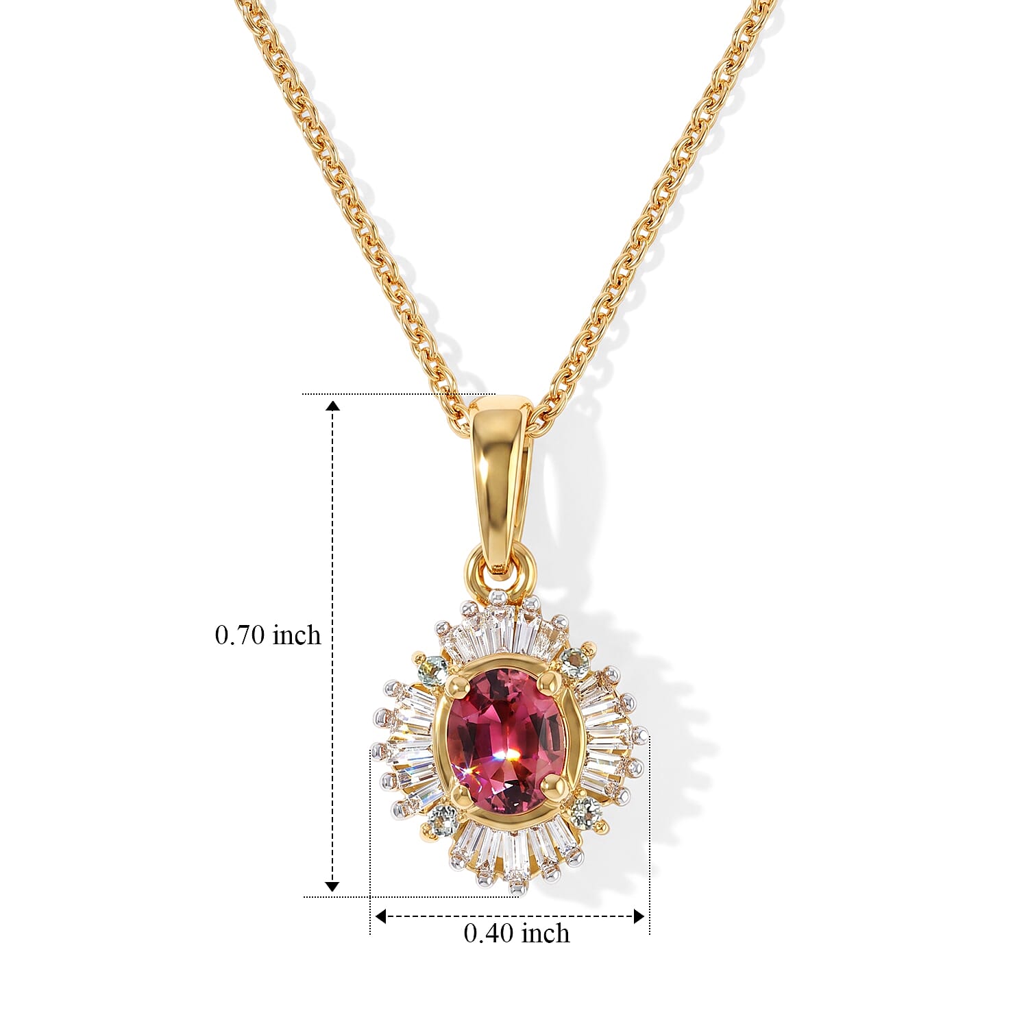 D'Joy Premium Ouro Fino Rubellite, Paraiba Tourmaline and Diamond 0.50 ctw Astral Halo Pendant Necklace in 18K Vermeil Yellow Gold Over Sterling Silver 20 Inches