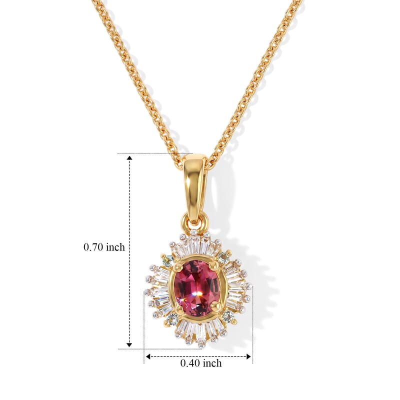 D'Joy Premium Ouro Fino Rubellite, Paraiba Tourmaline and Diamond 0.50 ctw Astral Halo Pendant Necklace in 18K Vermeil Yellow Gold Over Sterling Silver 20 Inches