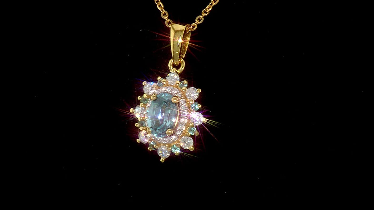 D''Joy Premium Cambodian Blue Zircon and Multi Gemstone 1.40 ctw Pendant Necklace in 18K Vermeil Yellow Gold Over Sterling Silver 20 Inches