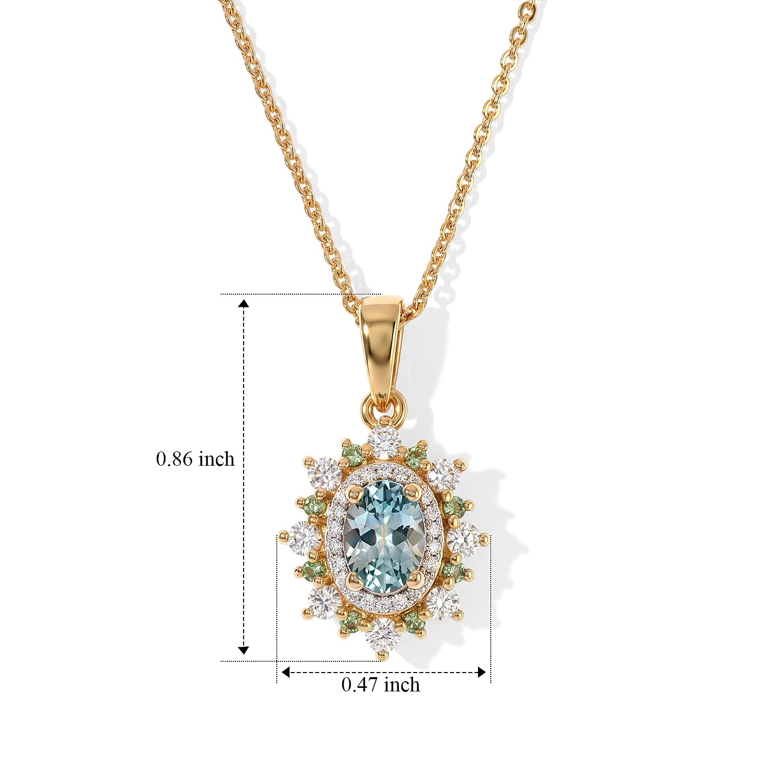 D'Joy Premium Cambodian Blue Zircon and Multi Gemstone 1.40 ctw Pendant Necklace in 18K Vermeil Yellow Gold Over Sterling Silver 20 Inches
