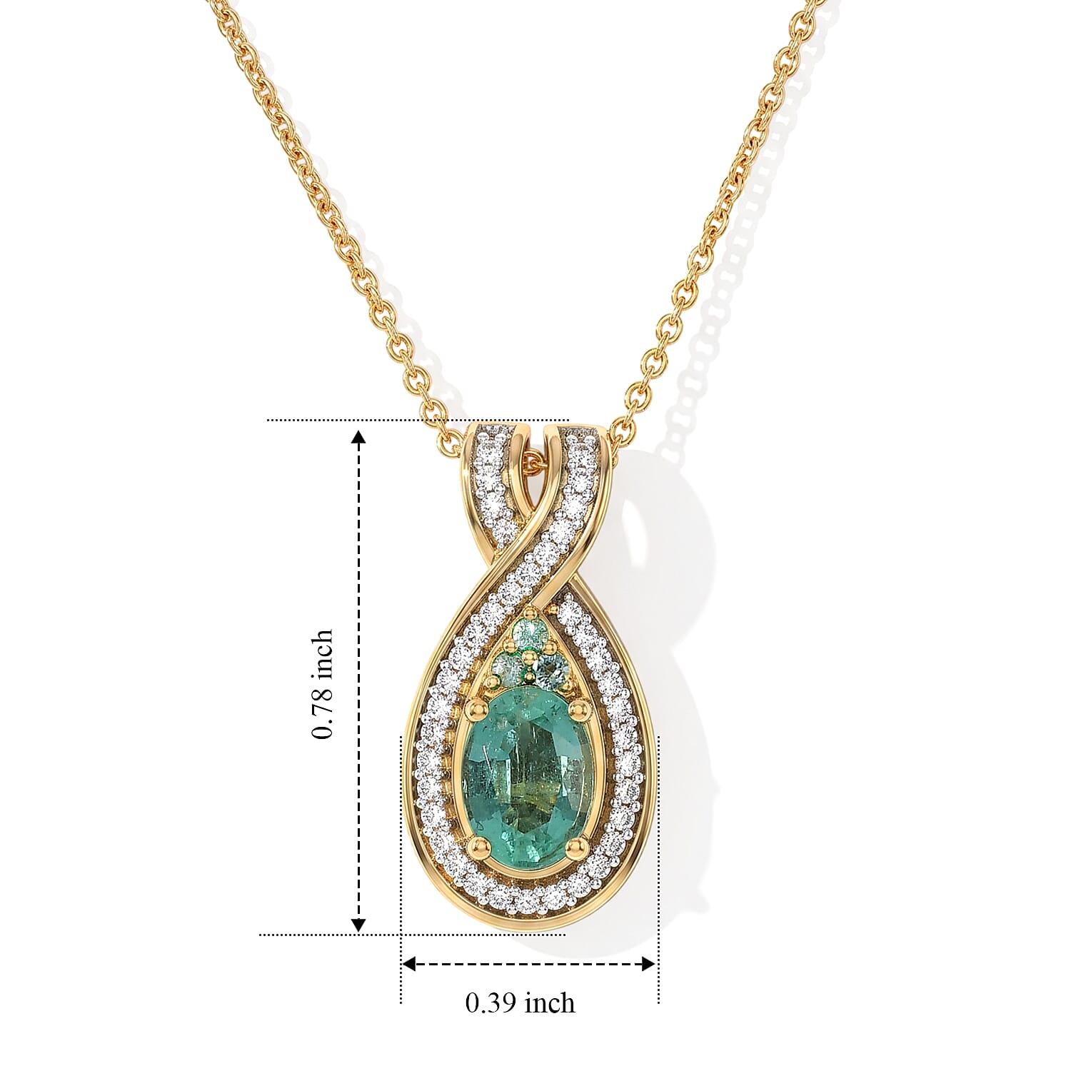D'Joy Kagem Zambian Emerald, Paraiba Tourmaline and Moissanite 1.00 ctw Infinite Blue Aura Pendant Necklace in 18K Vermeil Yellow Gold Over Sterling Silver 20 Inches