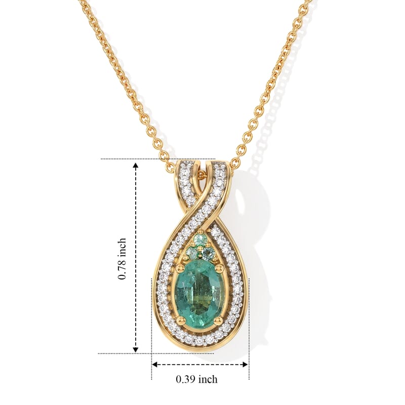 D'Joy Kagem Zambian Emerald, Paraiba Tourmaline and Moissanite 1.00 ctw Infinite Blue Aura Pendant Necklace in 18K Vermeil Yellow Gold Over Sterling Silver 20 Inches