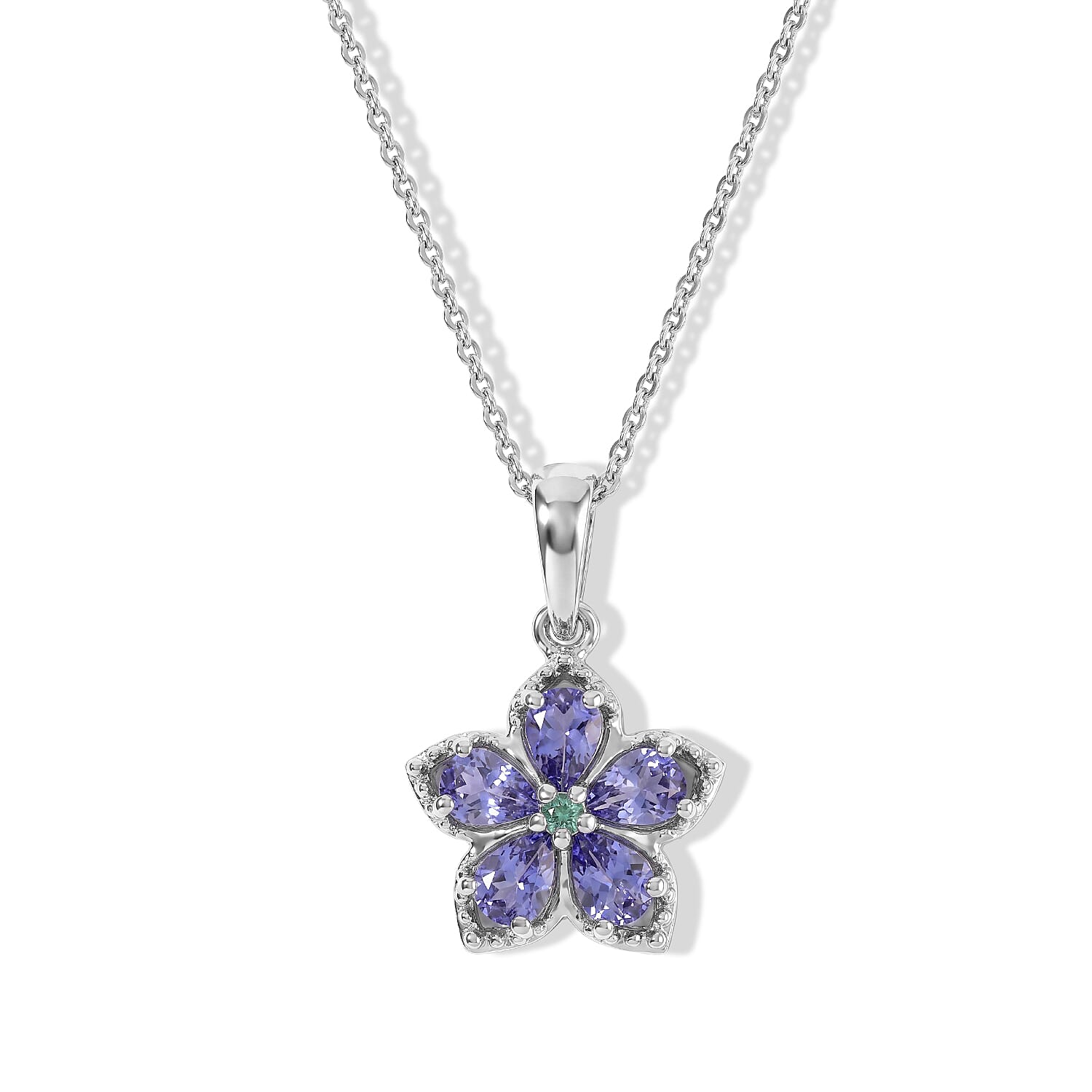 D'Joy Tanzanite and Paraiba Tourmaline 0.80 ctw Pendant Necklace in Rhodium Over Sterling Silver 20 Inches