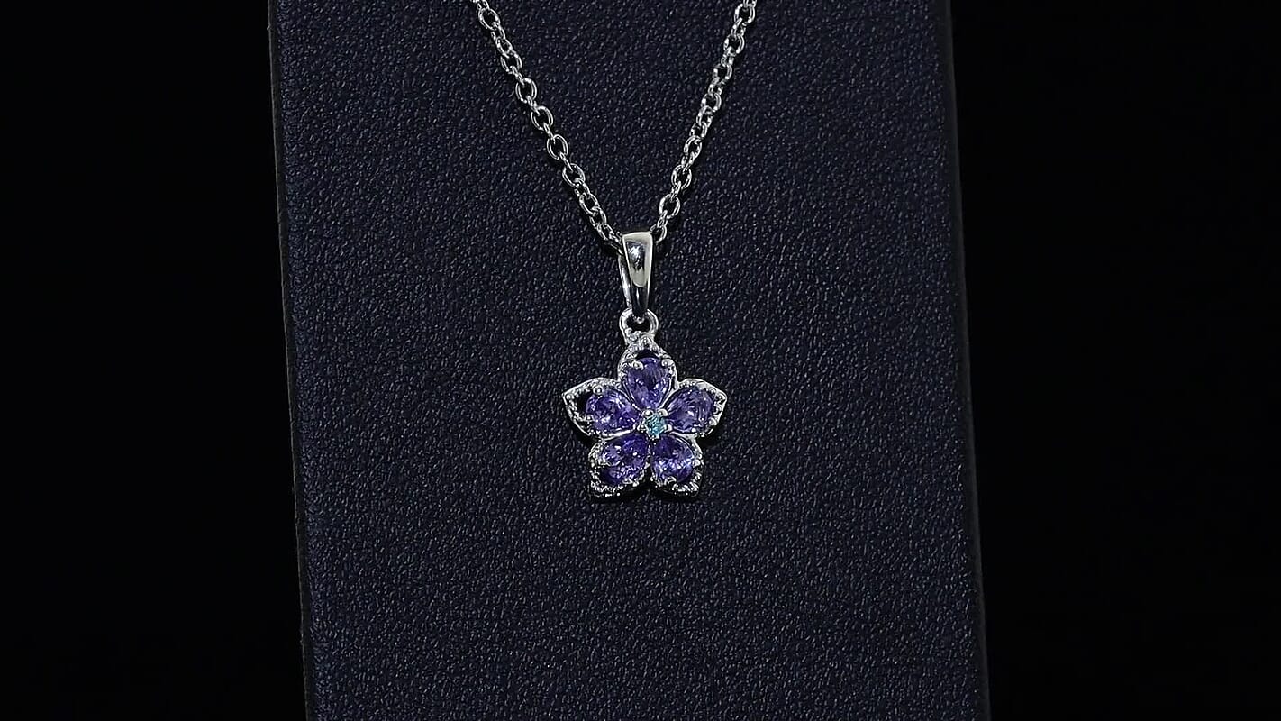 D''Joy Tanzanite and Paraiba Tourmaline 0.80 ctw Pendant Necklace in Rhodium Over Sterling Silver 20 Inches