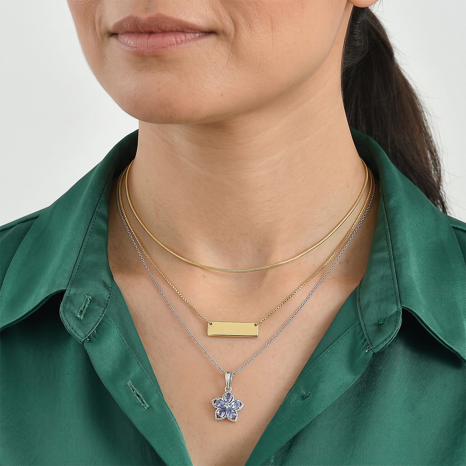 D'Joy Tanzanite and Paraiba Tourmaline 0.80 ctw Pendant Necklace in Rhodium Over Sterling Silver 20 Inches