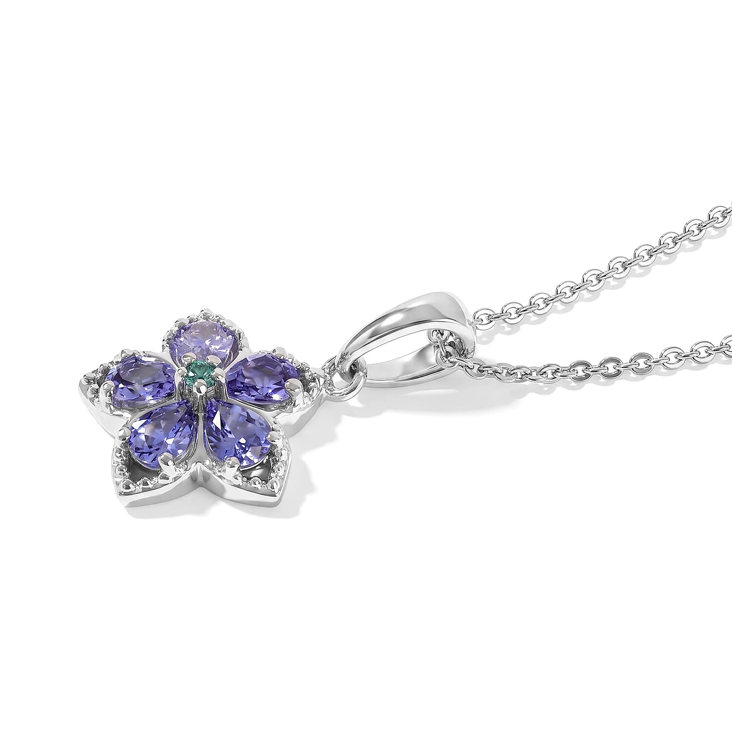 D'Joy Tanzanite and Paraiba Tourmaline 0.80 ctw Pendant Necklace in Rhodium Over Sterling Silver 20 Inches