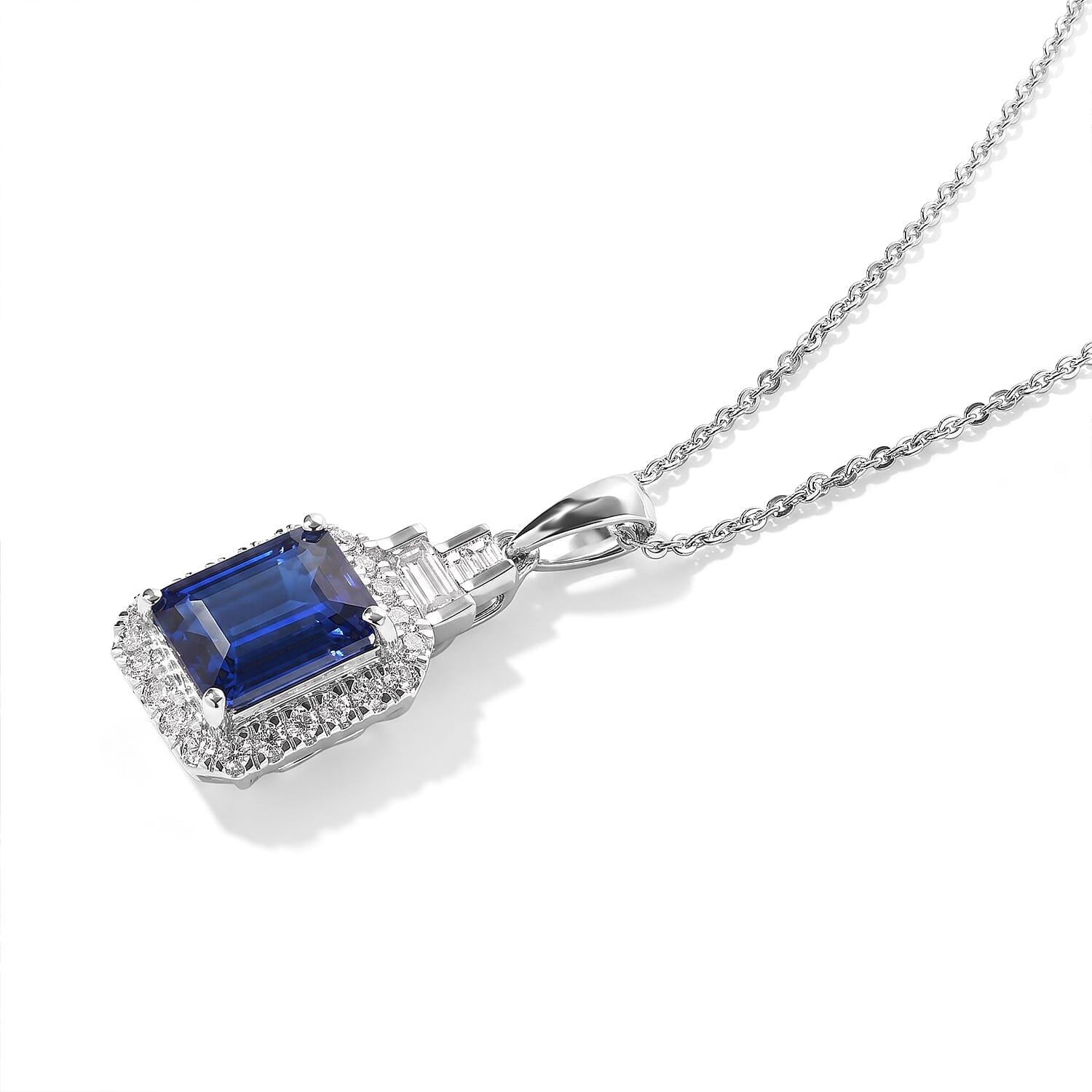 Certified and Appraised D'Joy Premium Kashmir Kyanite and Moissanite 3.10 ctw Pendant Necklace in Rhodium Over Sterling Silver 18 Inches