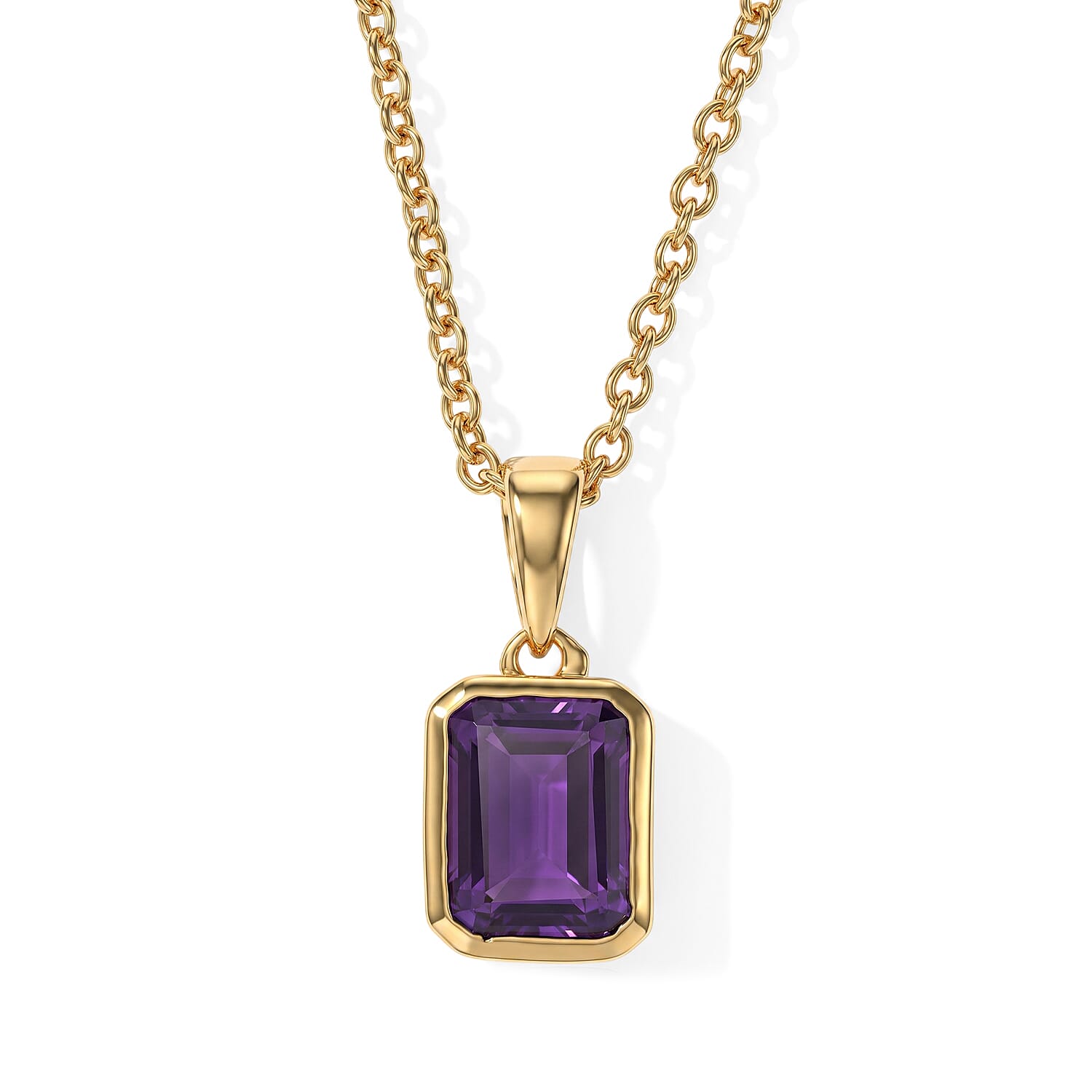 EverTrue African Amethyst 5.00 ctw Set of 3 Earrings, Ring (Size 5) and Pendant in 18K YG Plated with ION Plated YG Stainless Steel Necklace 20 Inches
