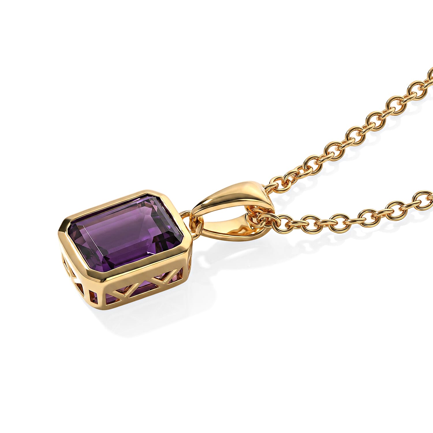 EverTrue African Amethyst 5.00 ctw Set of 3 Earrings, Ring (Size 5) and Pendant in 18K YG Plated with ION Plated YG Stainless Steel Necklace 20 Inches