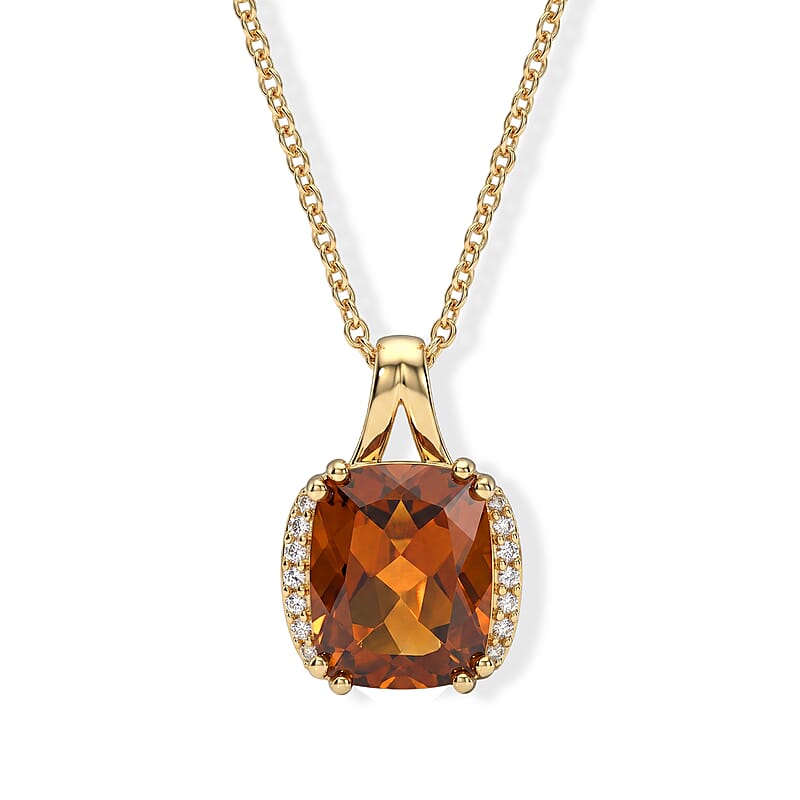 EverTrue Santa Ana Madeira Citrine and White Zircon 3.85 ctw Harvest Moon Line Pendant in 18K YG Plated with ION Plated YG Stainless Steel Necklace 20 Inches