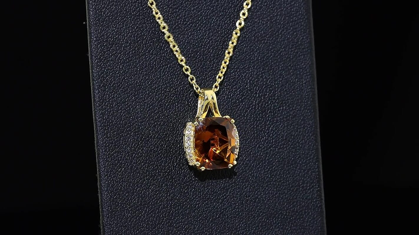 EverTrue Santa Ana Madeira Citrine, White Zircon Harvest Moon Line Pendant in 18K YG Plated with ION Plated YG Stainless Steel Necklace (20 Inches) 3.85 ctw