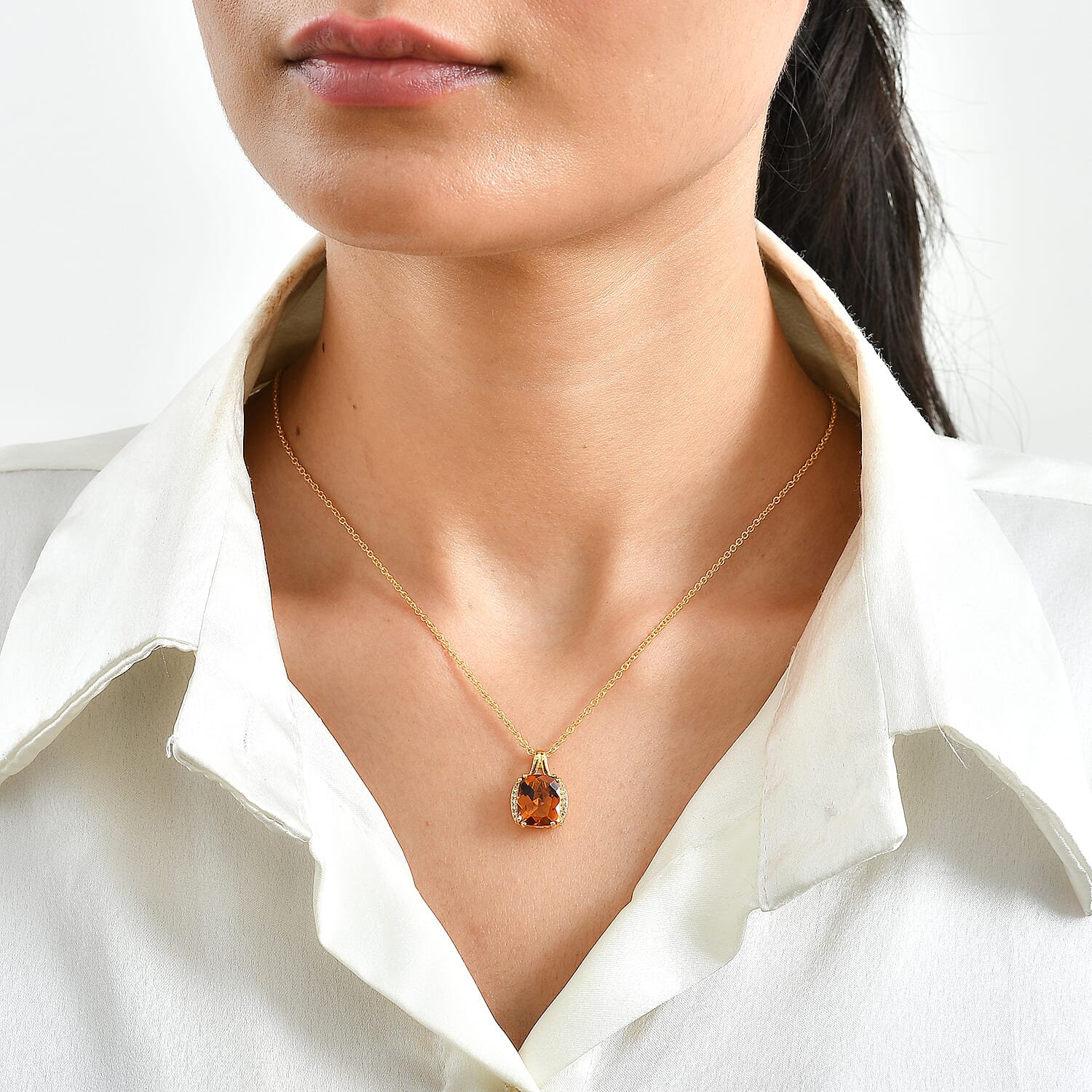 EverTrue Santa Ana Madeira Citrine and White Zircon 3.85 ctw Harvest Moon Line Pendant in 18K YG Plated with ION Plated YG Stainless Steel Necklace 20 Inches