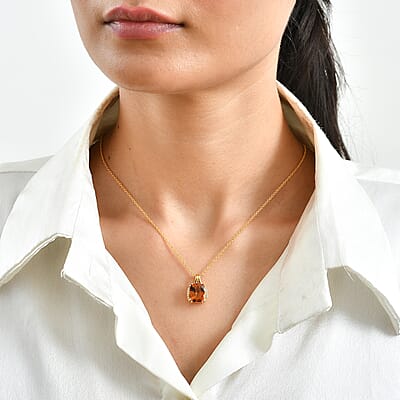EverTrue Santa Ana Madeira Citrine and White Zircon 3.85 ctw Harvest Moon Line Pendant in 18K YG Plated with ION Plated YG Stainless Steel Necklace 20 Inches
