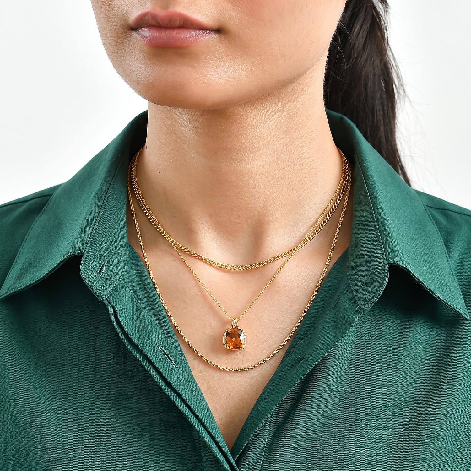 EverTrue Santa Ana Madeira Citrine and White Zircon 3.85 ctw Harvest Moon Line Pendant in 18K YG Plated with ION Plated YG Stainless Steel Necklace 20 Inches