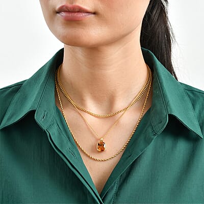 EverTrue Santa Ana Madeira Citrine and White Zircon 3.85 ctw Harvest Moon Line Pendant in 18K YG Plated with ION Plated YG Stainless Steel Necklace 20 Inches
