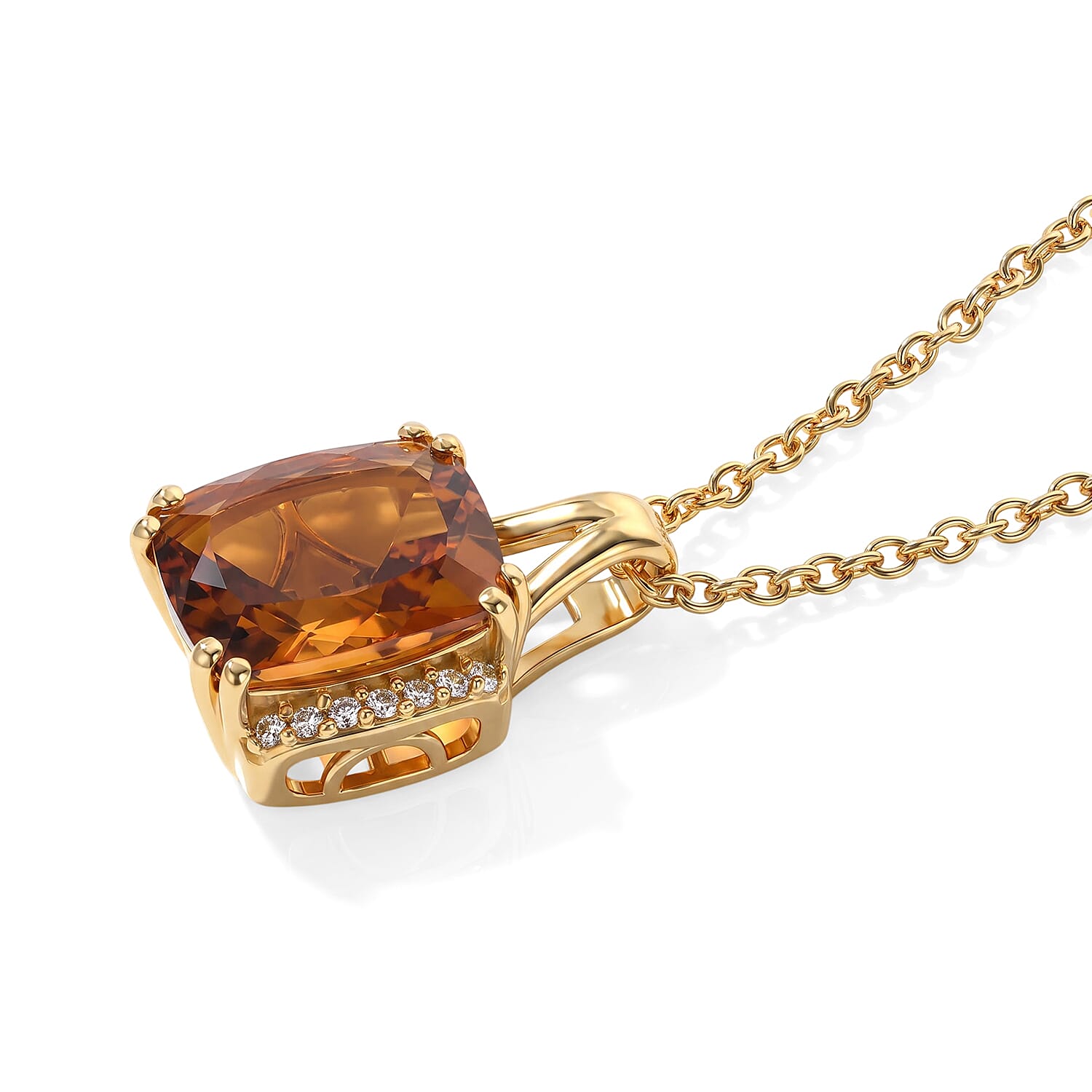 EverTrue Santa Ana Madeira Citrine and White Zircon 3.85 ctw Harvest Moon Line Pendant in 18K YG Plated with ION Plated YG Stainless Steel Necklace 20 Inches