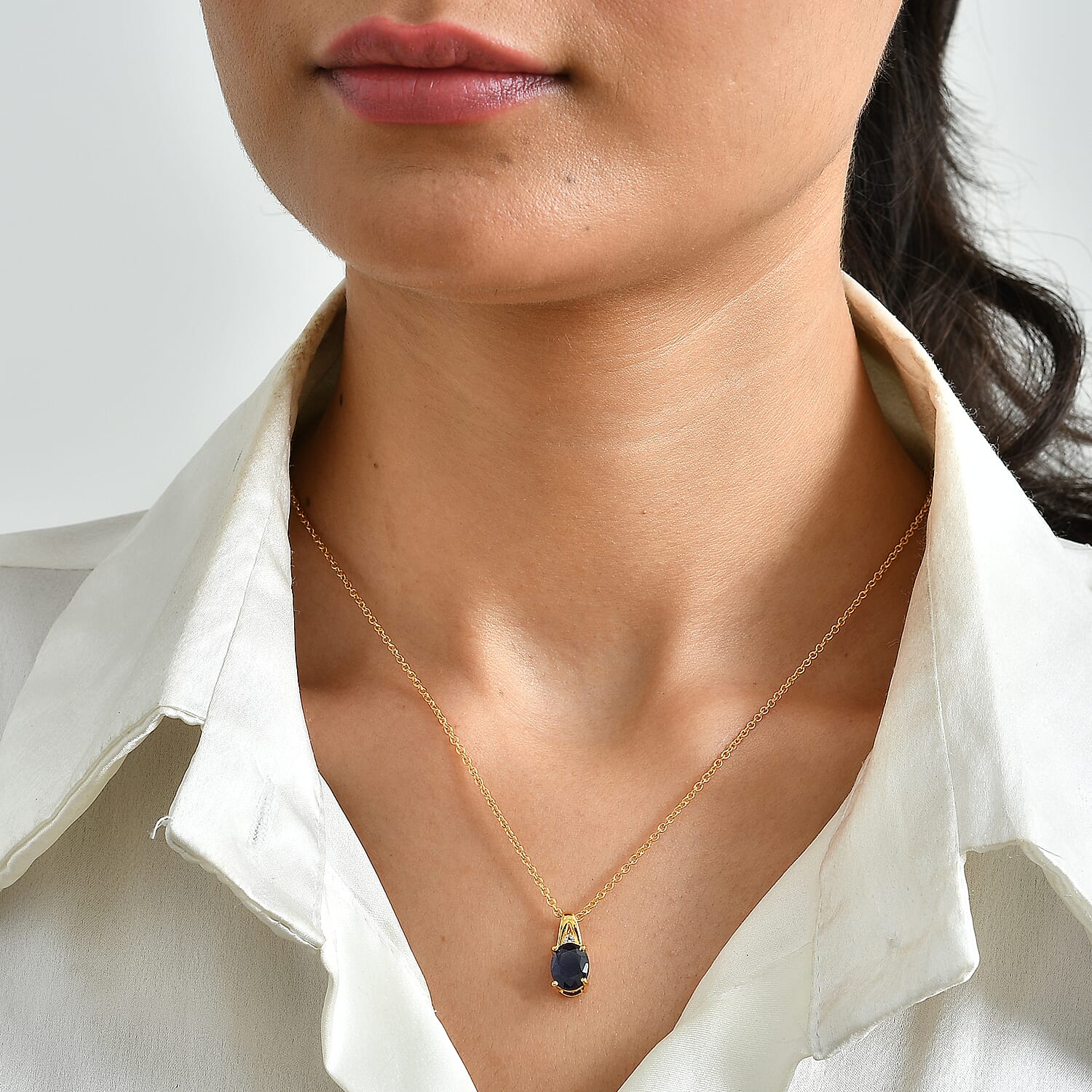 EverTrue Masoala Sapphire (D) and White Zircon 3.00 ctw Pendant in 18K YG Plated with ION Plated YG Stainless Steel Necklace 20 Inches
