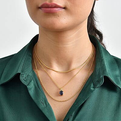 EverTrue Masoala Sapphire (D) and White Zircon 3.00 ctw Pendant in 18K YG Plated with ION Plated YG Stainless Steel Necklace 20 Inches