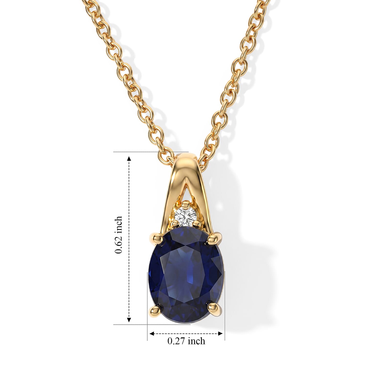 EverTrue Masoala Sapphire (D) and White Zircon 3.00 ctw Pendant in 18K YG Plated with ION Plated YG Stainless Steel Necklace 20 Inches