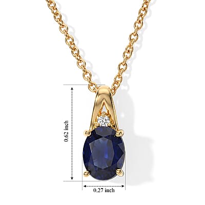 EverTrue Masoala Sapphire (D) and White Zircon 3.00 ctw Pendant in 18K YG Plated with ION Plated YG Stainless Steel Necklace 20 Inches