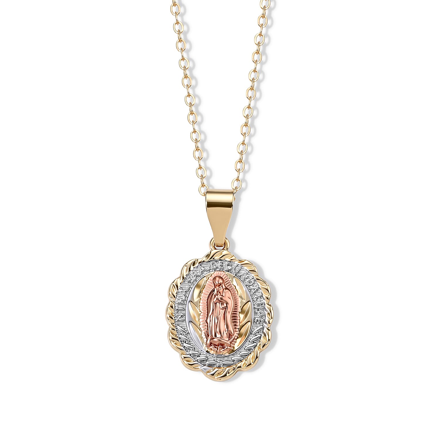 Line of Faith Our Lady of Guadalupe Medallion Pendant Necklace in Tritone (18-20 Inches)