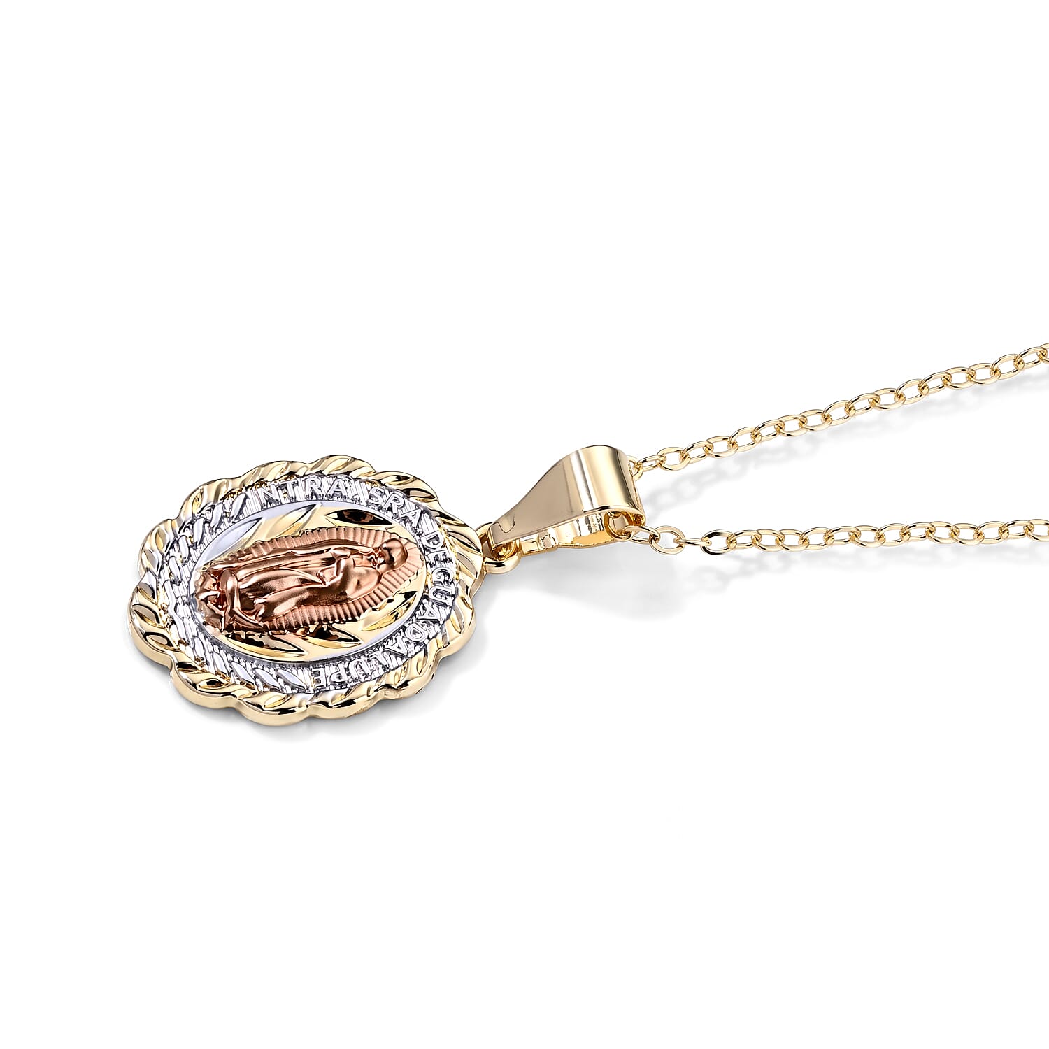 Line of Faith Our Lady of Guadalupe Medallion Pendant Necklace in Tritone (18-20 Inches)