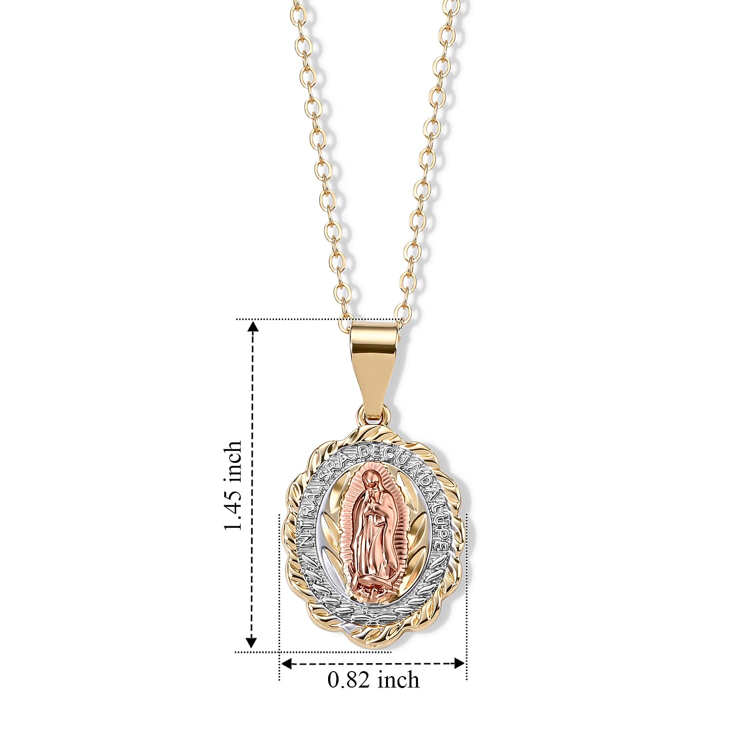 Line of Faith Our Lady of Guadalupe Medallion Pendant Necklace in Tritone (18-20 Inches)
