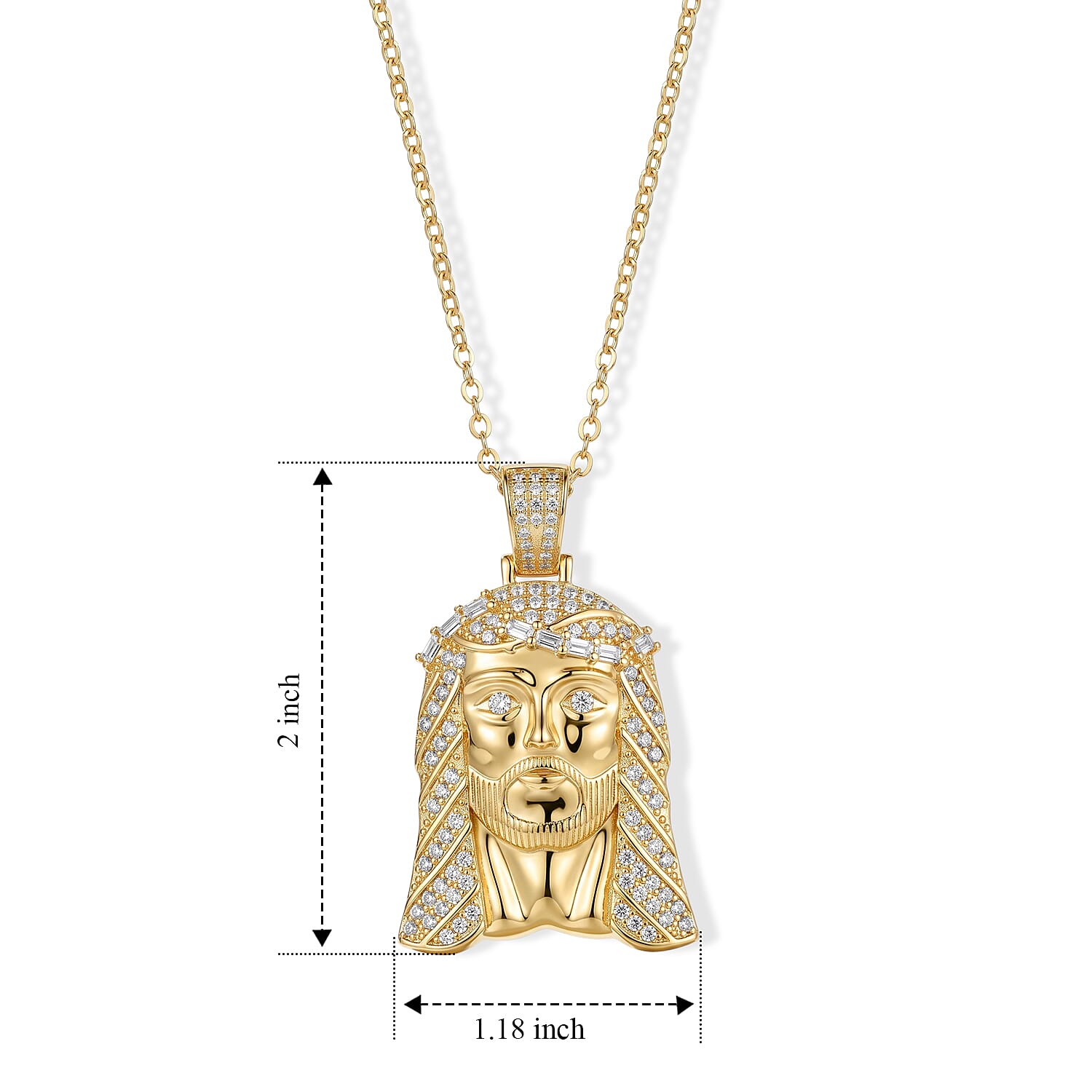 Simulated Diamond Line of Faith Jesus Face Pendant Necklace in Silvertone 18-20 Inches