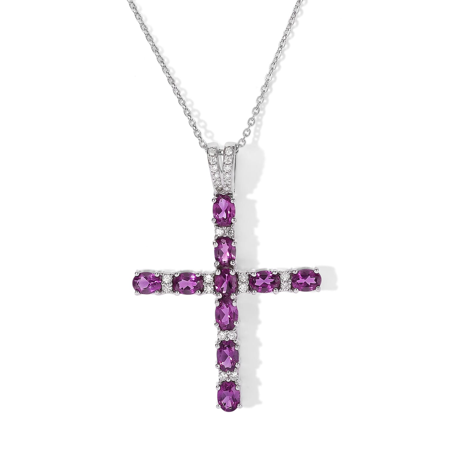 D'Joy Premium Radiant Ember Garnet and White Zircon 2.00 ctw Pendant Necklace in Rhodium Over Sterling Silver 20 Inches