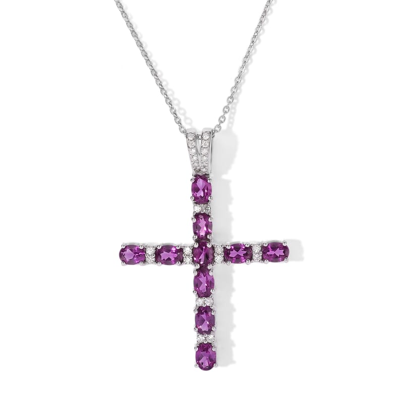 D'Joy Premium Radiant Ember Garnet and White Zircon 2.00 ctw Pendant Necklace in Rhodium Over Sterling Silver 20 Inches