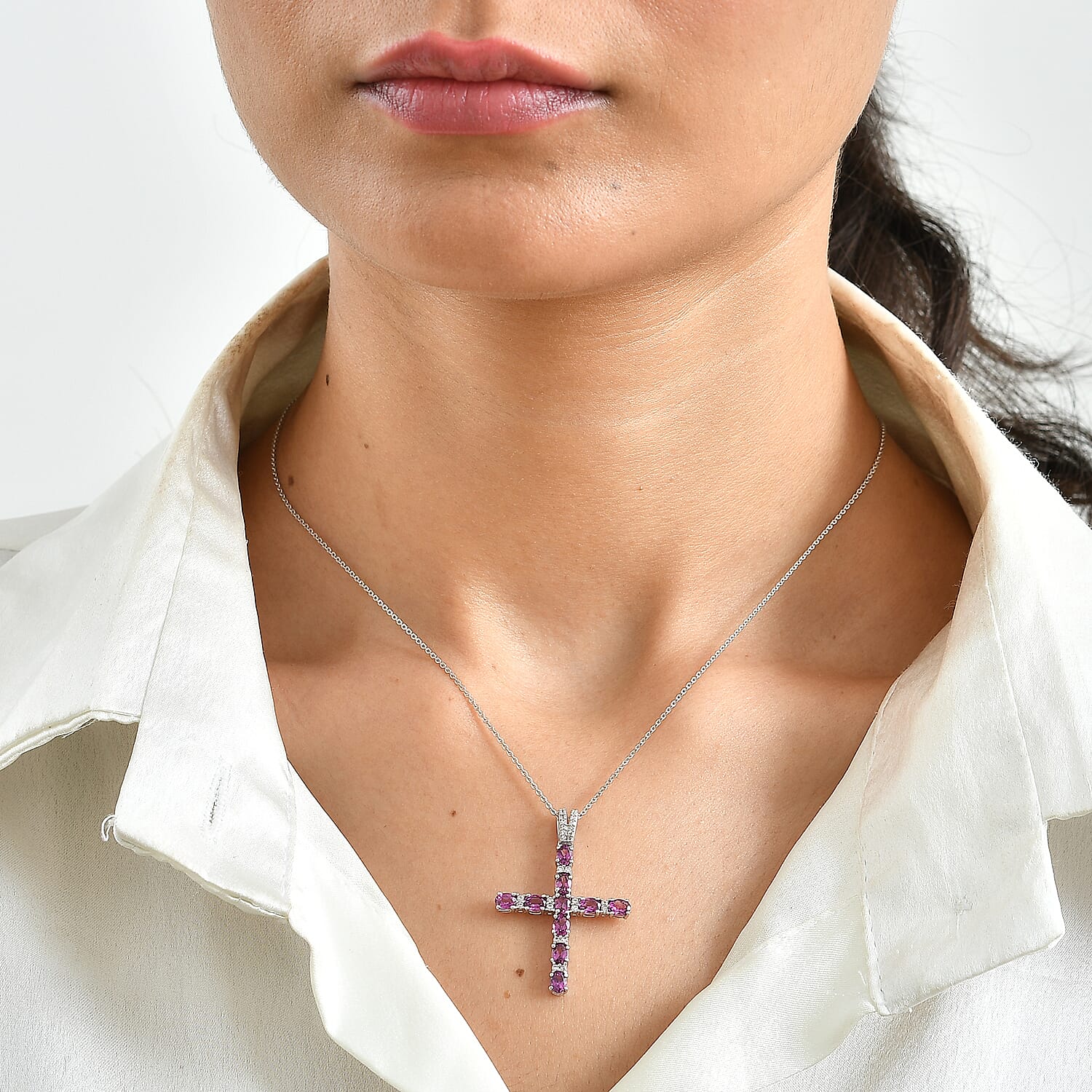 D'Joy Premium Radiant Ember Garnet and White Zircon 2.00 ctw Pendant Necklace in Rhodium Over Sterling Silver 20 Inches