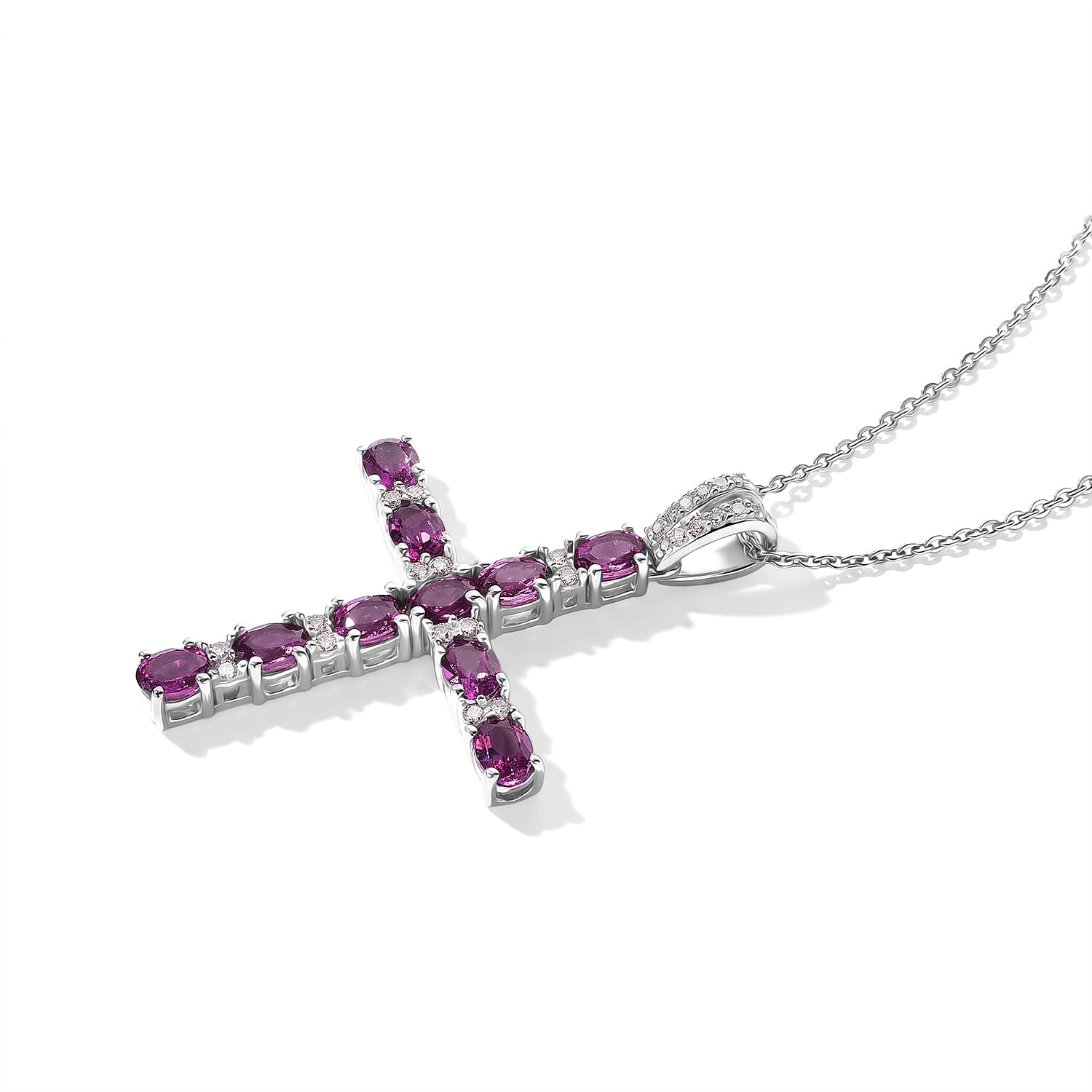 D'Joy Premium Radiant Ember Garnet and White Zircon 2.00 ctw Pendant Necklace in Rhodium Over Sterling Silver 20 Inches