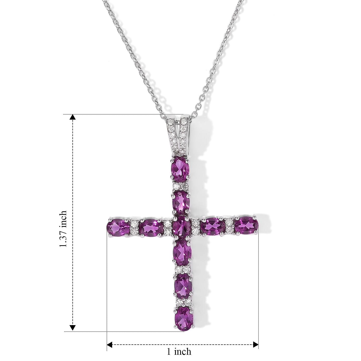 D'Joy Premium Radiant Ember Garnet and White Zircon 2.00 ctw Pendant Necklace in Rhodium Over Sterling Silver 20 Inches