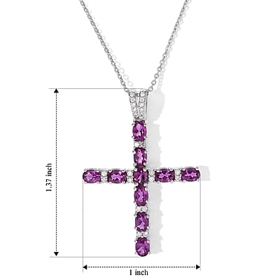 D'Joy Premium Radiant Ember Garnet and White Zircon 2.00 ctw Pendant Necklace in Rhodium Over Sterling Silver 20 Inches