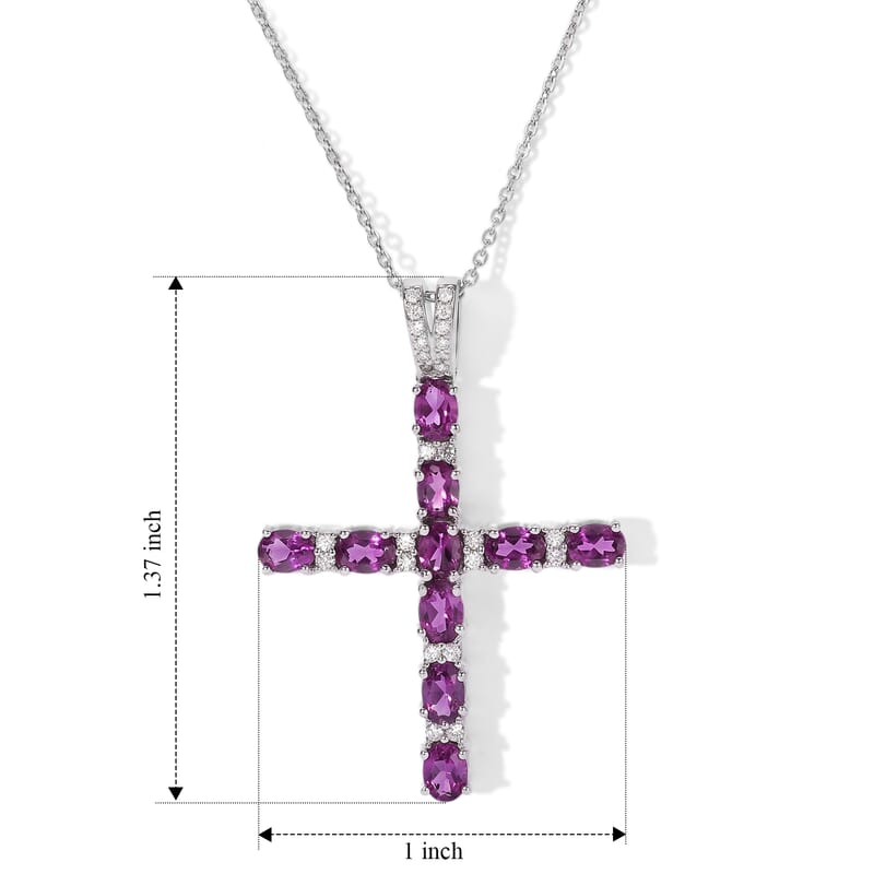 D'Joy Premium Radiant Ember Garnet and White Zircon 2.00 ctw Pendant Necklace in Rhodium Over Sterling Silver 20 Inches