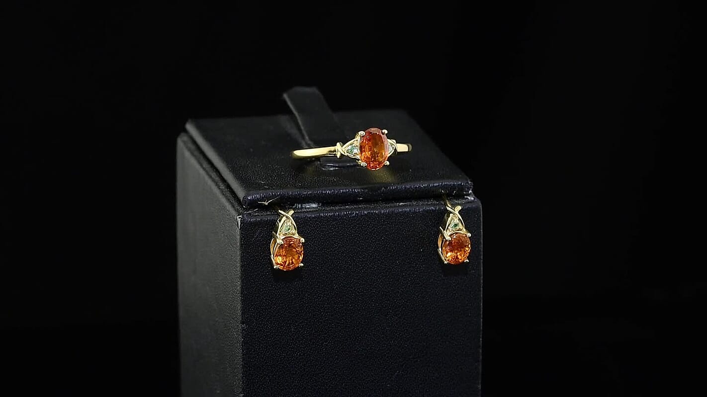 2 Piece Set -  Main Stone With Side Stone Ring and Main Stone With Side Stone Earring in 18K YG Vermeil Sterling Silver 3.02 ctw