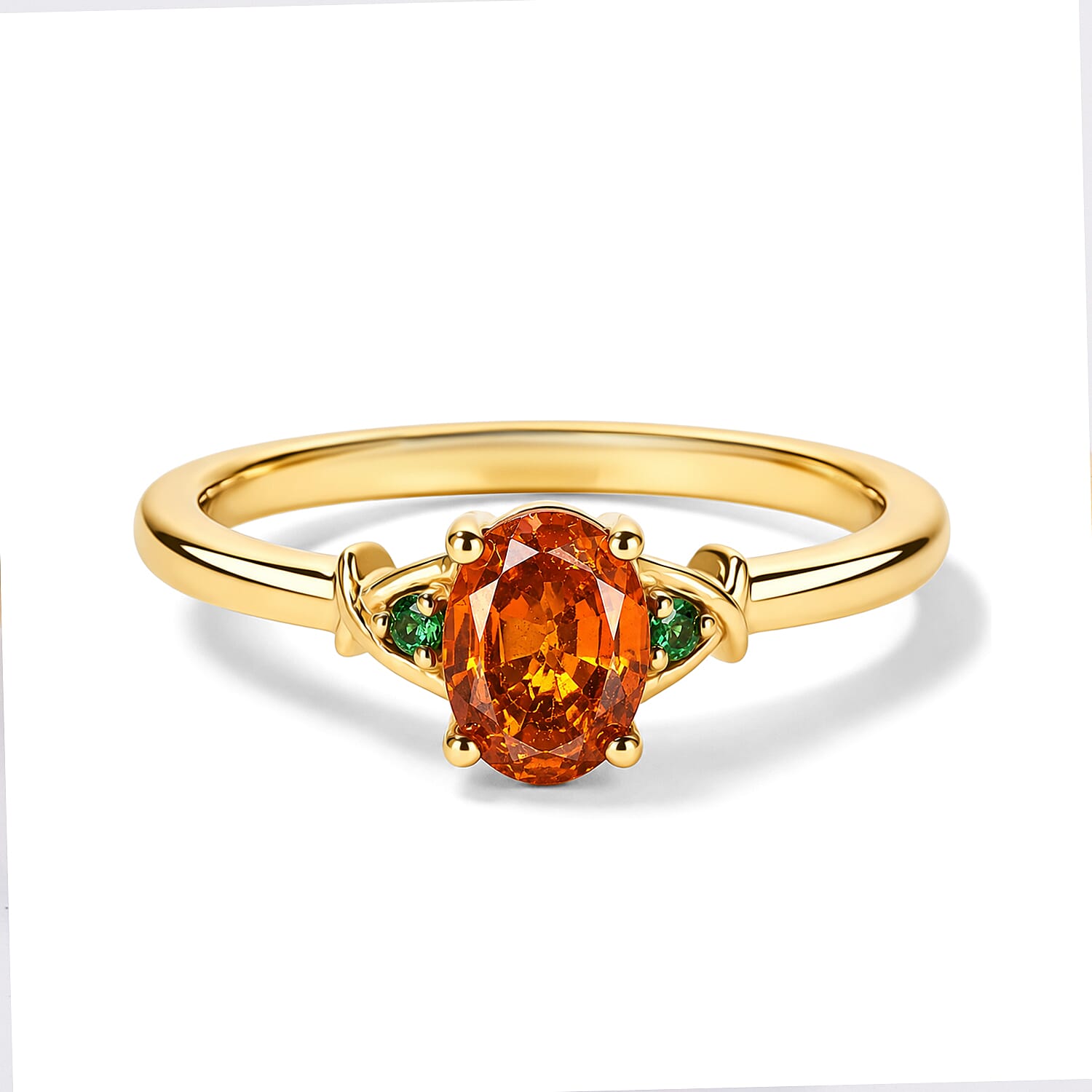 D'Joy Spessartine Garnet and Tsavorite Garnet 3.00 ctw Earrings and Ring (Size 9.0) in 18K Vermeil Yellow Gold Over Sterling Silver