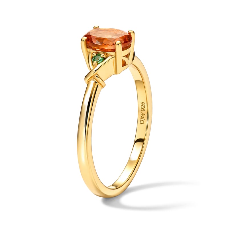 D'Joy Spessartine Garnet and Tsavorite Garnet 3.00 ctw Earrings and Ring (Size 9.0) in 18K Vermeil Yellow Gold Over Sterling Silver