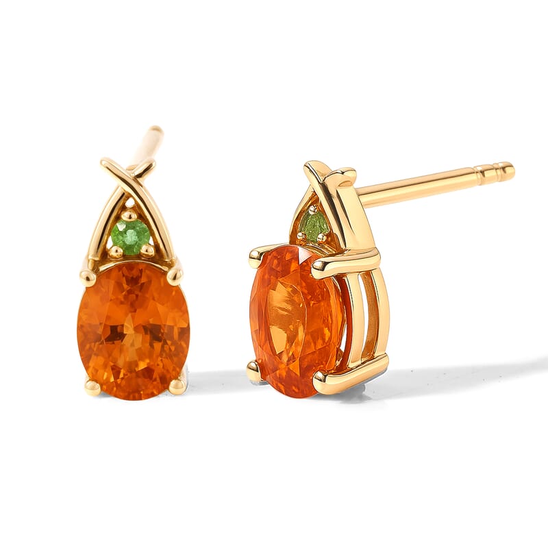 D'Joy Spessartine Garnet and Tsavorite Garnet 3.00 ctw Earrings and Ring (Size 9.0) in 18K Vermeil Yellow Gold Over Sterling Silver