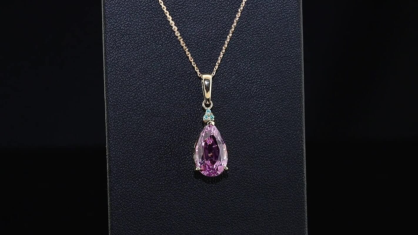 Luxoro AAA Patroke Kunzite and Paraiba Tourmaline 5.50 ctw Pendant Necklace in 10K Rose Gold 20 Inches