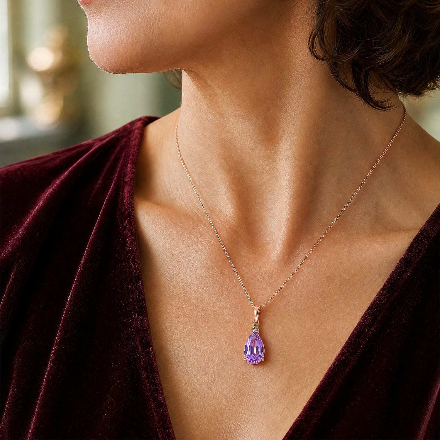 Luxoro AAA Patroke Kunzite and Paraiba Tourmaline 5.50 ctw Blue Trinity Pendant Necklace in 10K Rose Gold 20 Inches
