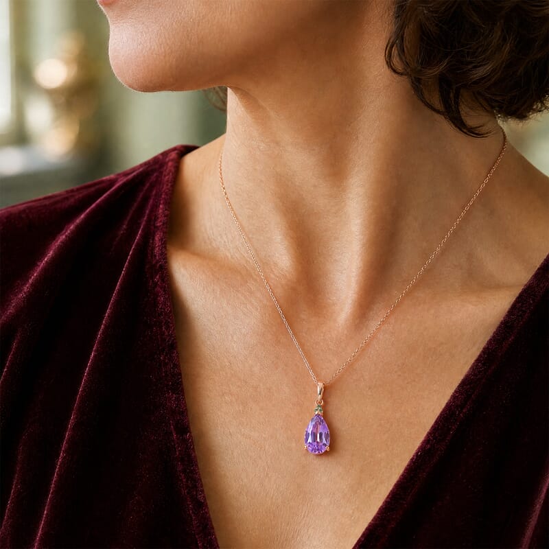 Luxoro AAA Patroke Kunzite and Paraiba Tourmaline 5.50 ctw Blue Trinity Pendant Necklace in 10K Rose Gold 20 Inches