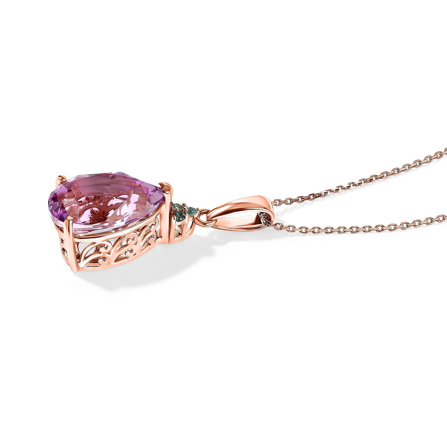 Luxoro AAA Patroke Kunzite and Paraiba Tourmaline 5.50 ctw Blue Trinity Pendant Necklace in 10K Rose Gold 20 Inches