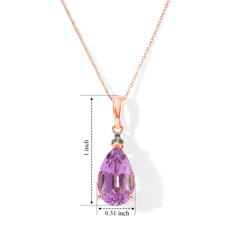 Luxoro AAA Patroke Kunzite and Paraiba Tourmaline 5.50 ctw Blue Trinity Pendant Necklace in 10K Rose Gold 20 Inches
