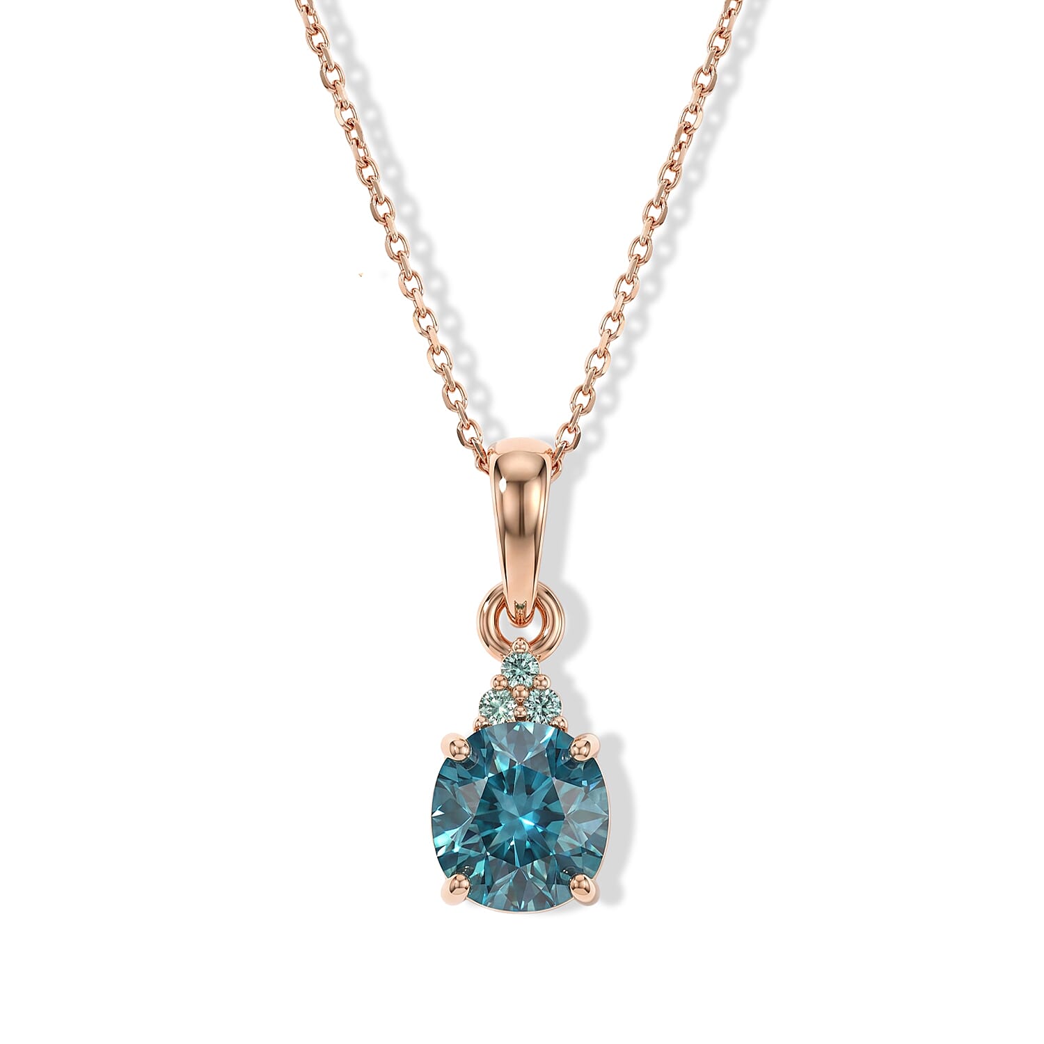 Luxoro AAA Cambodian Blue Zircon and Paraiba Tourmaline 1.90 ctw Blue Dew Pendant Necklace in 10K Rose Gold 20 Inches