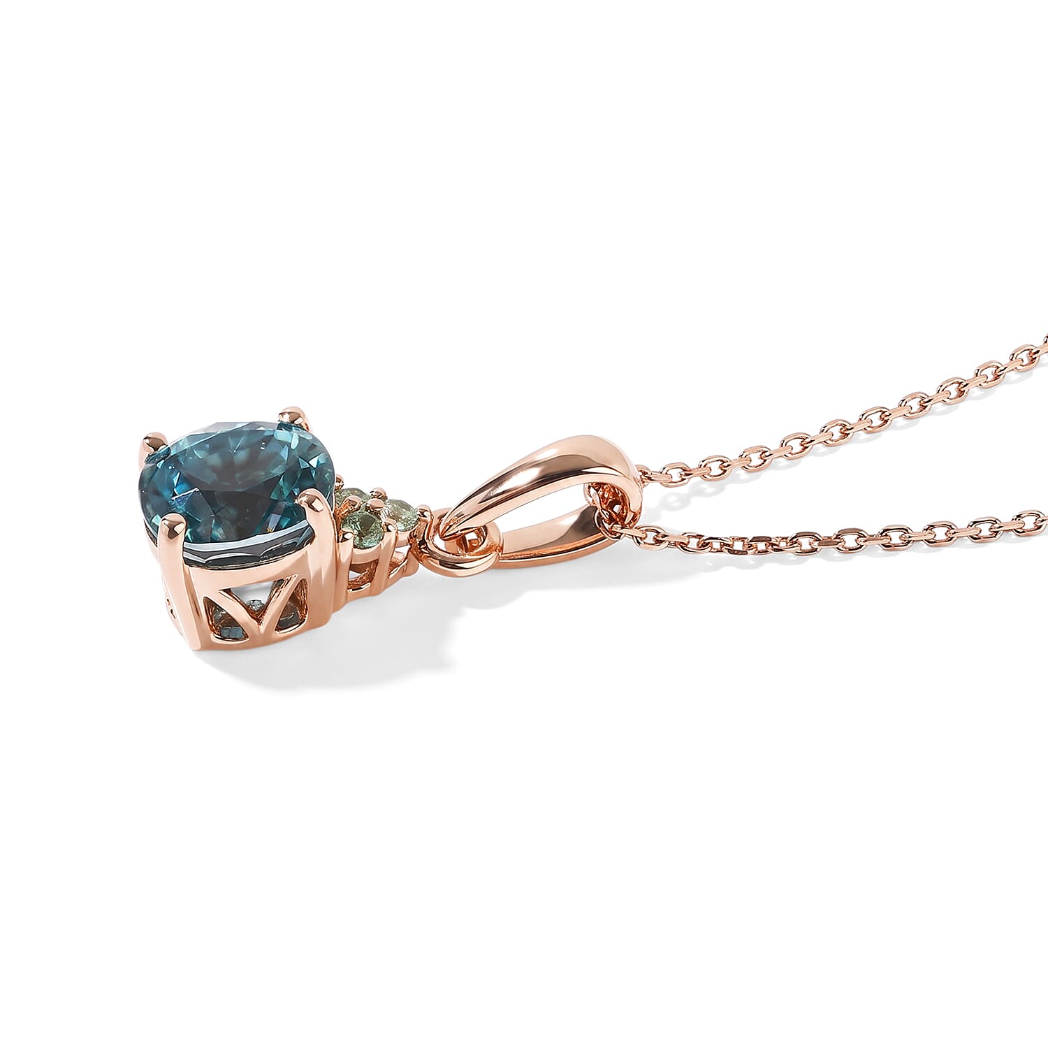 Luxoro AAA Cambodian Blue Zircon and Paraiba Tourmaline 1.90 ctw Blue Dew Pendant Necklace in 10K Rose Gold 20 Inches