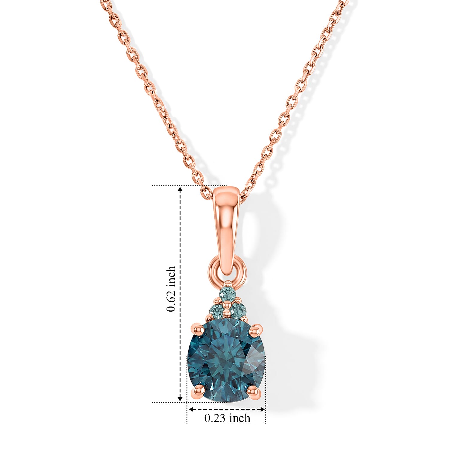 Luxoro AAA Cambodian Blue Zircon and Paraiba Tourmaline 1.90 ctw Blue Dew Pendant Necklace in 10K Rose Gold 20 Inches