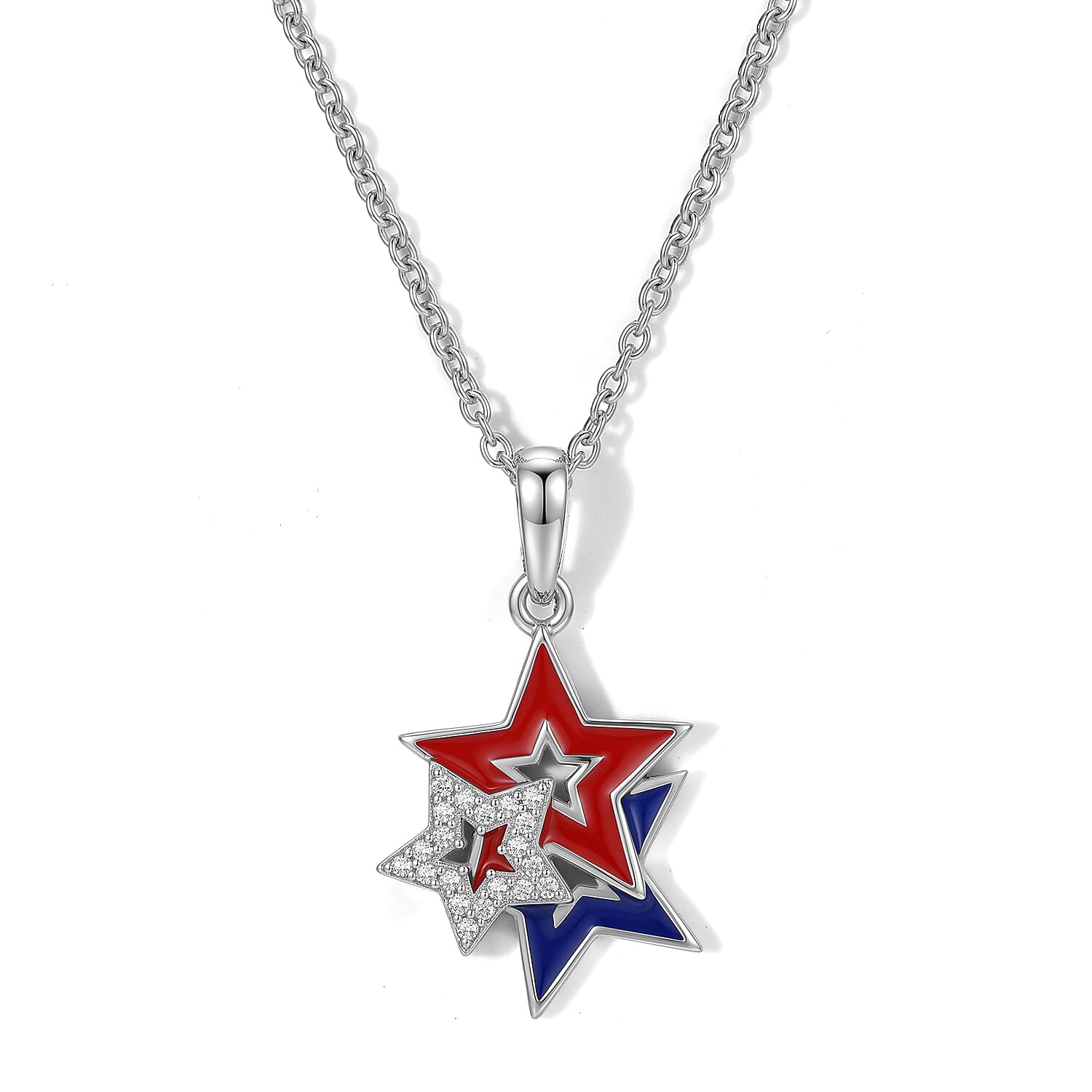 EverTrue White Zircon Pendant in Platinum Bond with Stainless Steel Necklace (20 Inches) 0.15 ctw