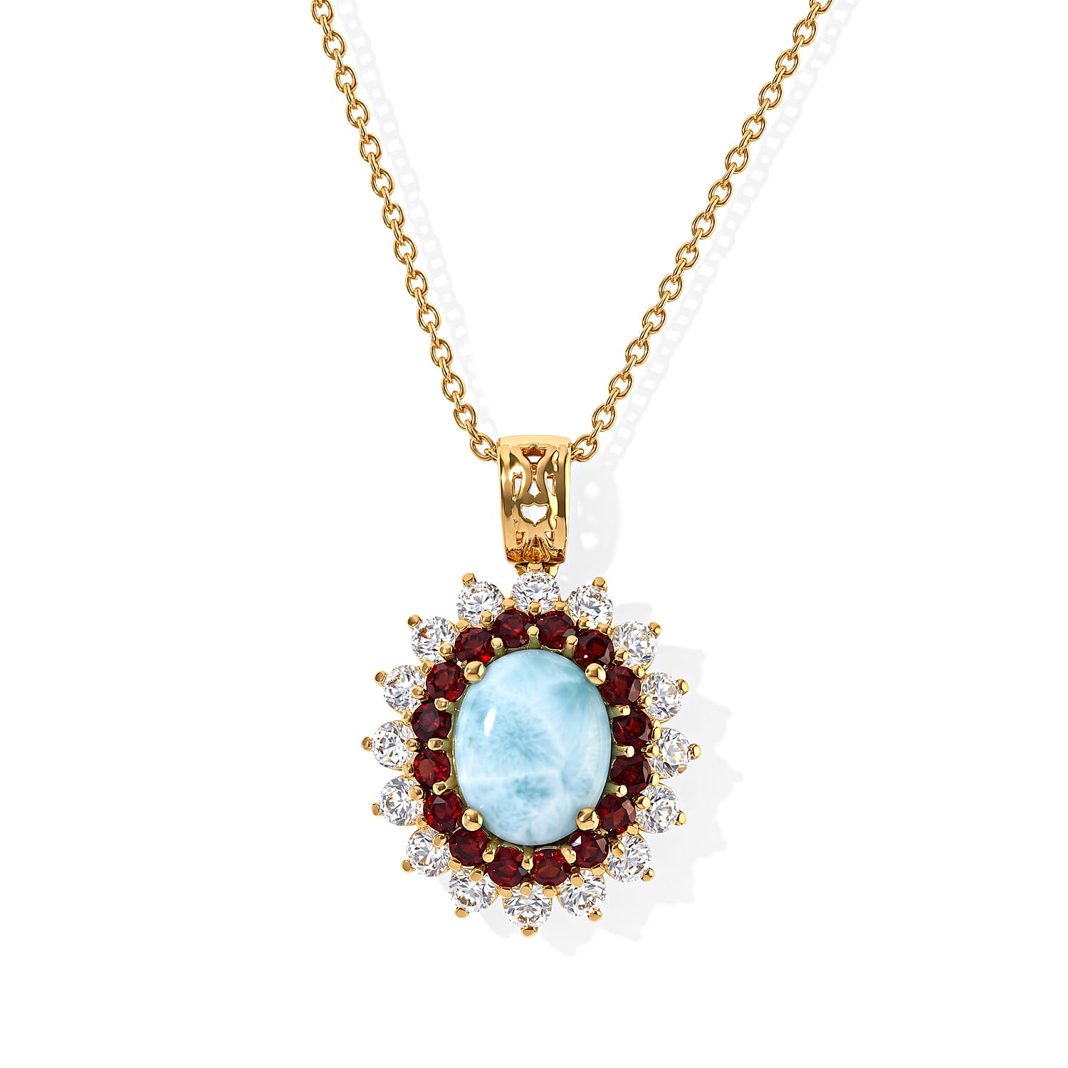 EverTrue Larimar, Multi Gemstone Pendant in 18K YG Plated with ION Plated YG Stainless Steel Necklace (20 Inches) 7.60 ctw