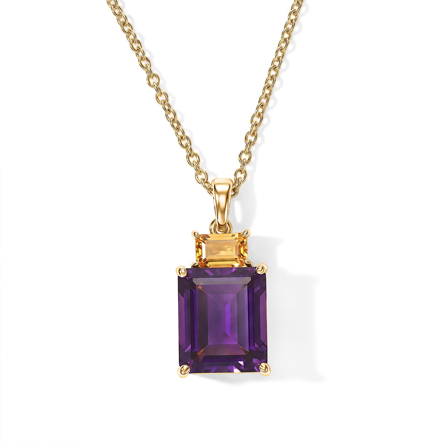 EverTrue African Amethyst and Brazilian Citrine 6.50 ctw Color-Block Fall Pendant in 18K YG Plated with ION Plated YG Stainless Steel Necklace 20 Inches
